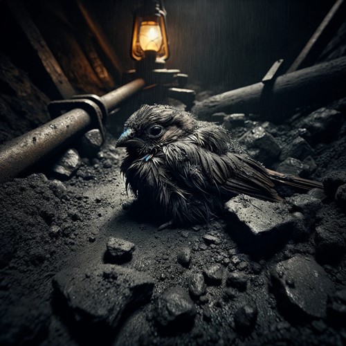 A canary in the depths of a coalmine. A metaphor for workplace burnout and employee wellbeing.