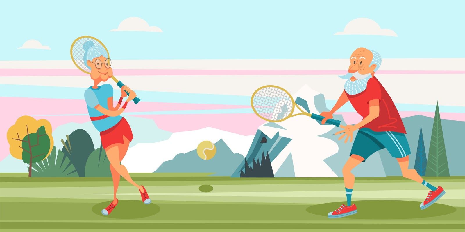 Drawing of senior couple playing tennis